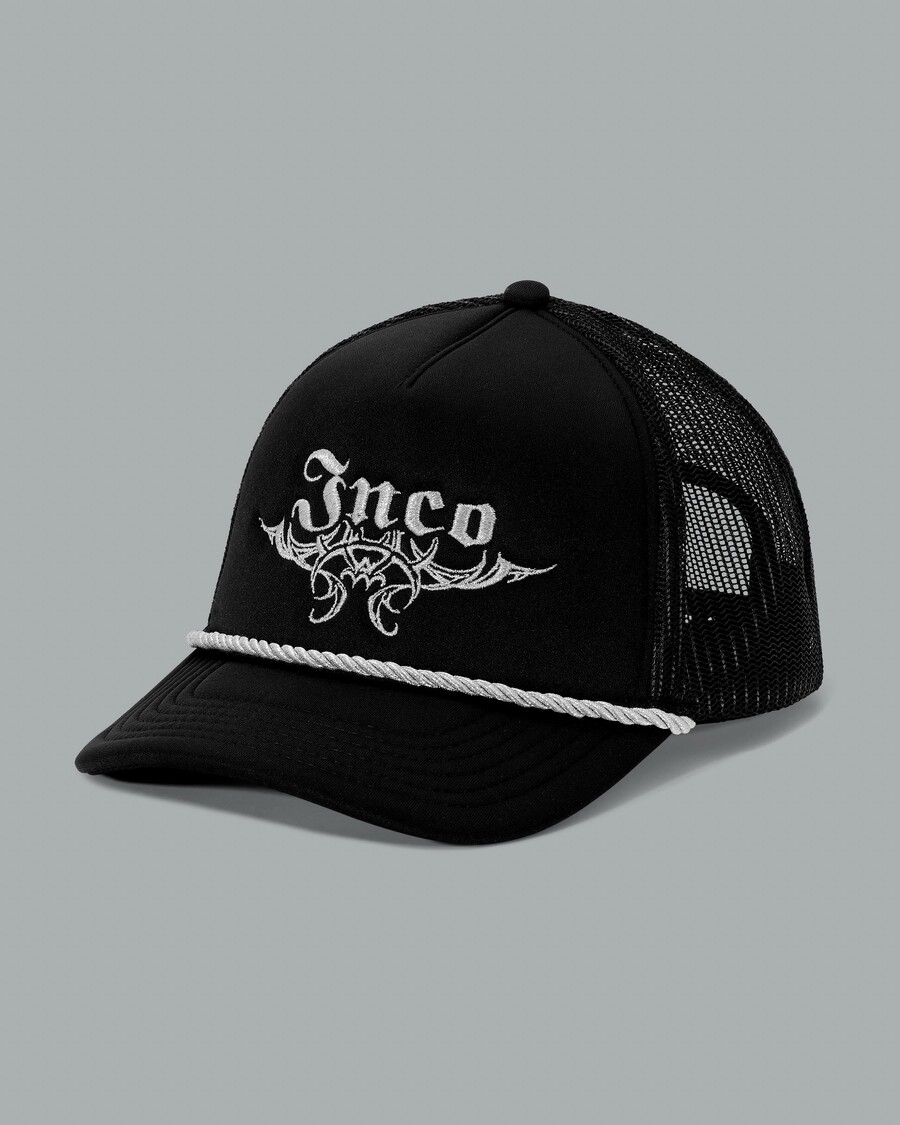 Jnco Tribal Trucker Hat. Black/ Silver.